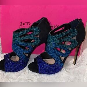 Betsey Johnson “Nakkita” Rhinestone Ombre Cutout Heels-SOLD OUT